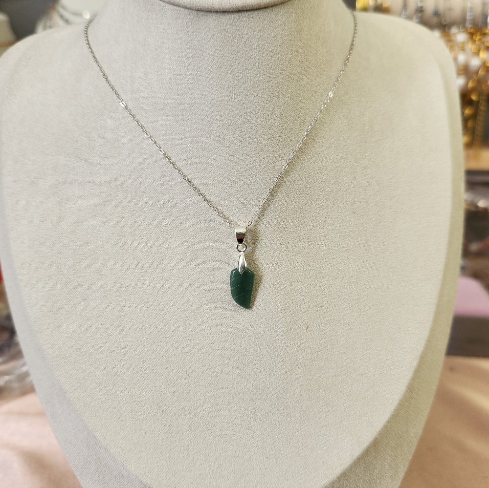 Sterling Silver Jade Leaf Necklace